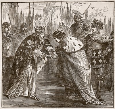 Edward recebendo o rei João da França, ilustração da história ilustrada de Cassells da Inglaterra (foto sépia) de English School