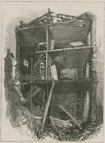 Efeitos da explosão em Clerkenwell: Interior das casas em Corporation Lane de English School