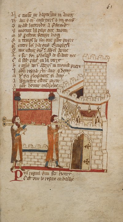 Egerton Sra. 3028 f.061r O corpo do Rei João foi levado para a Catedral de Worcester para ser enterrado, ilustração de 