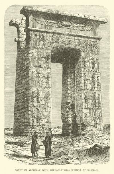 Arco egípcio com hieróglifos, templo de Karnac de English School