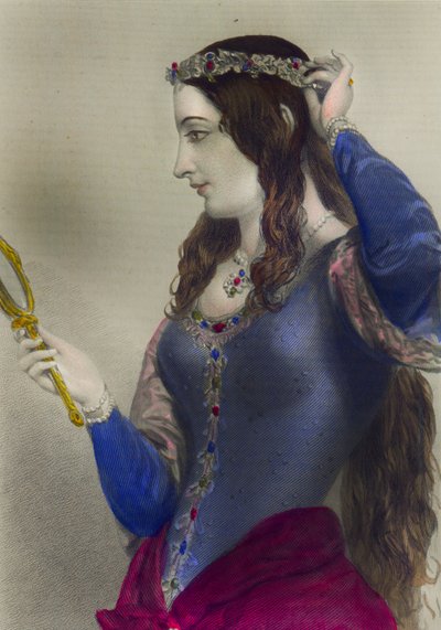 Eleanor da Provença, Rainha Consorte de Henrique III da Inglaterra, impresso por Henry G. Bohn, Londres, 1856 (gravura colorida) de English School