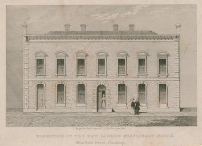 Elevação da nova Casa Missionária de Londres, Blomfield Street, Finsbury de English School