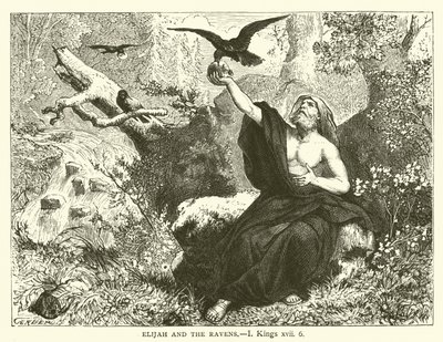 Elias e os Corvos, I, Reis, xvii, 6 (gravura) de English School