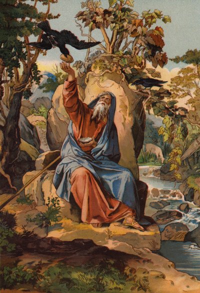 Elias alimentado por corvos (chromolitho) de English School