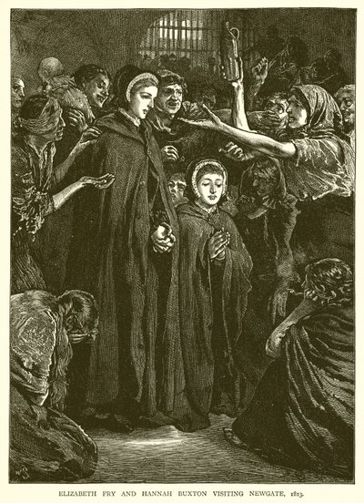 Elizabeth Fry e Hannah Buxton visitando Newgate, 1813 de English School