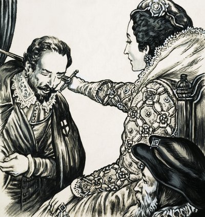 Isabel I cavalga um dos seus leais servidores de English School
