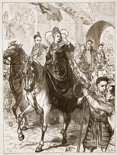Elizabeths entrada pública em Londres, ilustração de História ilustrada de Cassells da Inglaterra (foto sépia) de English School