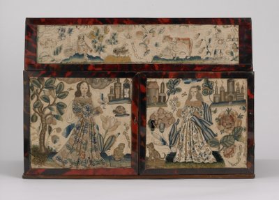 Caixão bordado, c.1660 (seda, lona, madeira, tartaruga e montagens de prata) de English School