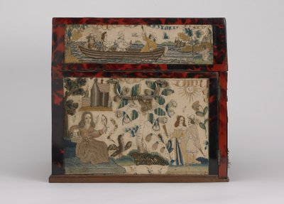 Caixão bordado, c.1660 (seda, lona, madeira, tartaruga e montagens de prata) de English School