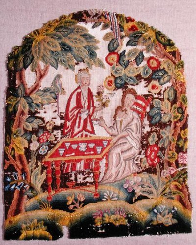 Cadeira bordada, c.1700 (lã e seda sobre tela) de English School