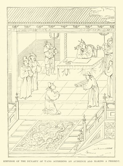 Imperador da Dinastia de Tang de acordo com uma audiência e fazendo um presente de English School