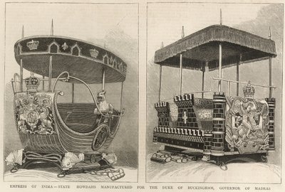 Imperatriz da Índia: declaram os howdahs fabricados para o Duque de Buckingham, Governador de Madras, de The Graphic, 3 de fevereiro de 1877 de English School