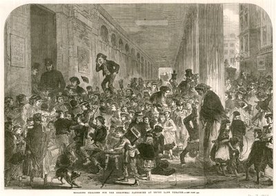 Envolvendo as crianças para a pantomima de Natal no Drury Lane Theatre, em Londres de English School