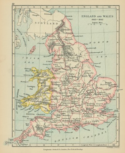 Inglaterra e País de Gales (litografia a cores) de English School