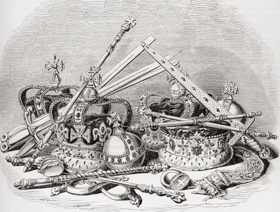 Regalia inglesa, da Velha Inglaterra: Um Museu Pictórico, pub. 1847 de English School