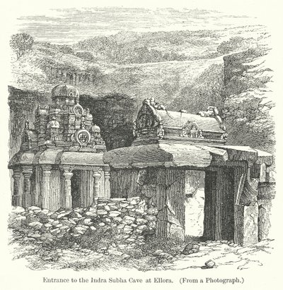 Entrada da gruta de Indra Subha em Ellora (gravura) de English School