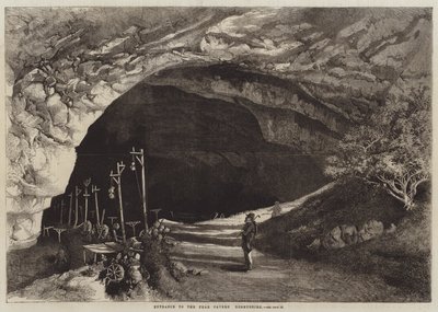 Entrada da Caverna do Pico, Derbyshire (gravura) de English School