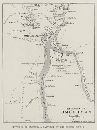 Envirões de Omdurman, capturados pelo Sirdar, 3 de Setembro (gravura) de English School
