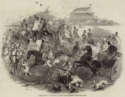 Epsom Races, "Derby Day", deixando o Campo (gravura) de English School