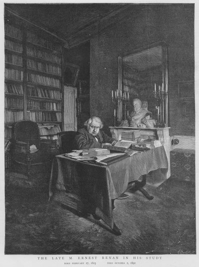Ernest Renan, filósofo e historiador religioso francês, em seu estudo (litho) de English School