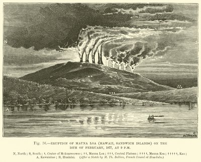 Erupção de Mauna Loa (Havaí, Sandwich Islands) em 14 de fevereiro de 1877, às 21h de English School