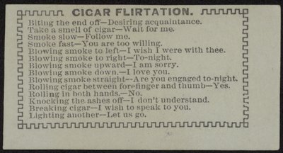 Cartão de acompanhantes intitulado Cigar Flirtation de English School