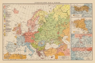 Mapa etnográfico da Europa (litografia a cores) de English School