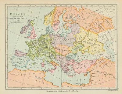 A Europa na morte de Carlos Magno (litografia a cores) de English School