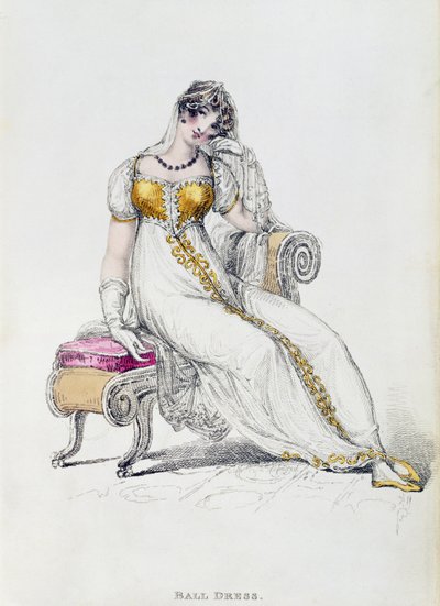 Vestido de noite ou vestido de noiva, moda placa de Ackermanns Repository of Arts de English School