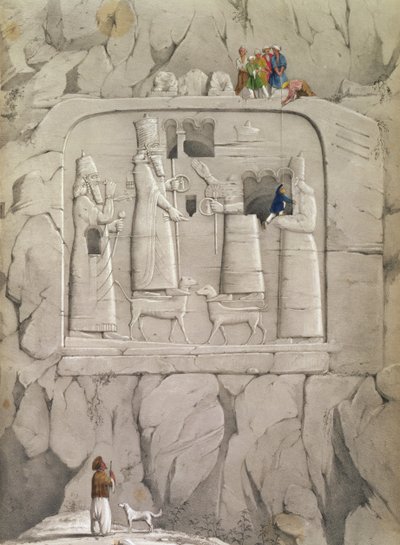 Examinando uma Escultura de Rocha Assíria, de "Descobertas nas Ruínas de Nínive e Babilônia" por Austen Henry Layard de English School