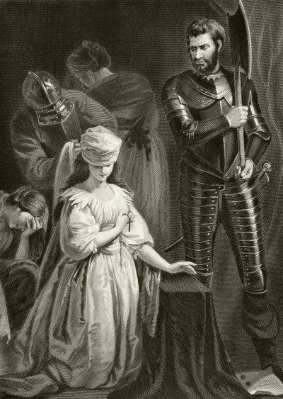 Execução de Maria, rainha dos escoceses, 8 de fevereiro de 1587, de "The National and Domestic History of England" de William Hickman Smith Aubrey (1858-1916) publicado em Londres, c.1890 (litografia) de English School