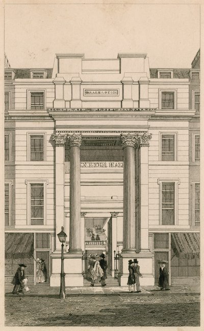 Exeter Hall, Strand, Londres; da revista Gentlemans; prova de English School