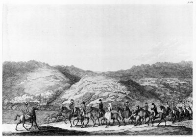 Expedição ao interior, liderada por de Mist, de Travels in Southern Africa, de Hinrich Lichtenstein, gravada por George Corbould, 1812 de English School