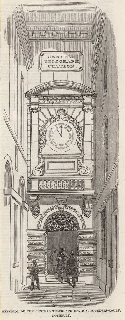 Exterior, de, a, central, telégrafo, estação, pounders, corte, Lothbury de English School