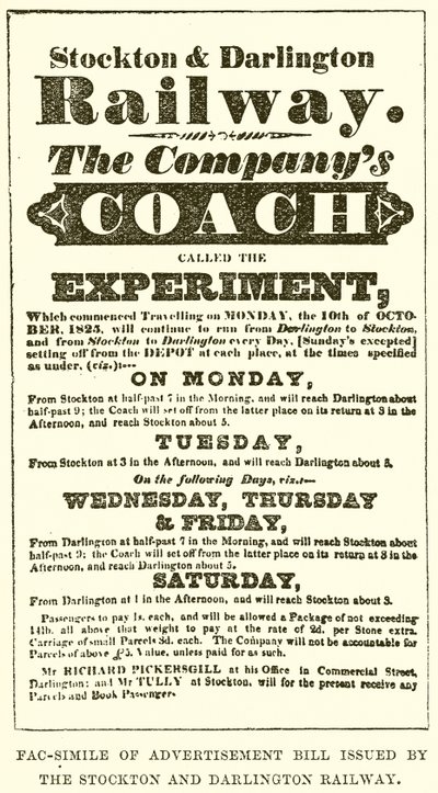 Fac-Simile of Bill publicitário emitido pela Stockton and Darlington Railway de English School