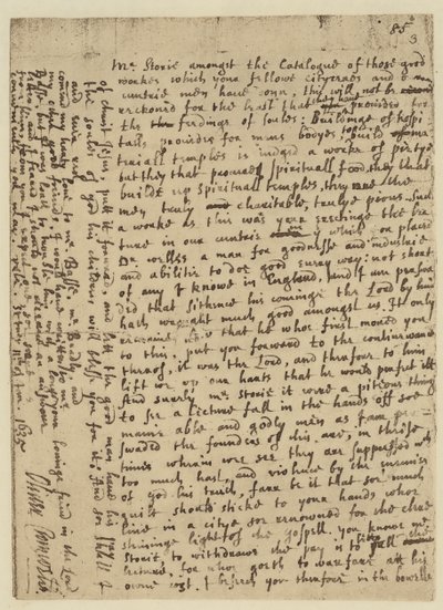 Fac-simile da Carta de Oliver Cromwell ao Sr. Storie, datada de St Ives de English School