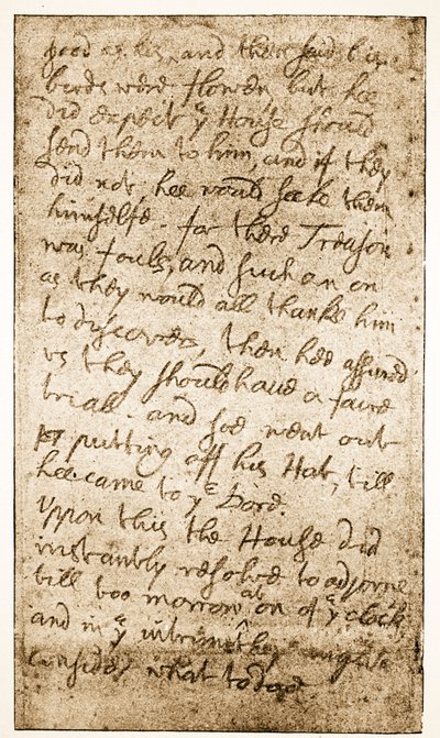Fac-símile de uma página de notas Sir Ralph Verneys no Parlamento Longo de Memórias da Família Verney (foto sépia) de English School