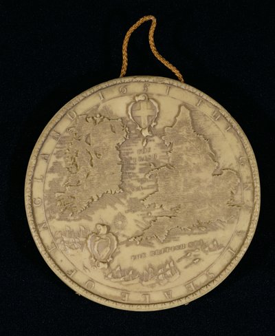Fac-símile do Grande Selo da Inglaterra de 1651, invertendo mostrando um mapa da Inglaterra, País de Gales e Irlanda (ver 105041 para anverso) de English School