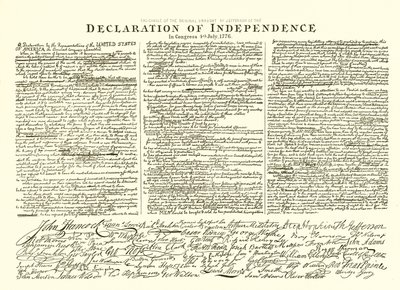 Fac-símile do rascunho original de Thomas Jefferson da Declaração da Independência no Congresso 4 de julho de 1776 de English School