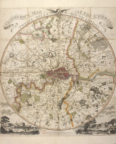 Mapa do País de Fairburn, doze milhas à volta de Londres de English School