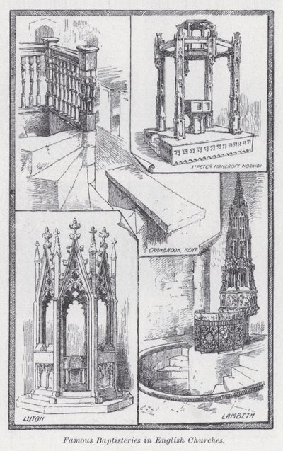 Famosos batistérios em igrejas inglesas (litho) de English School
