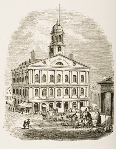 Faneuil Hall, Boston, em c.1870, de &39;American Pictures&39; publicado pela Sociedade de Tratados Religiosos, 1876 de English School