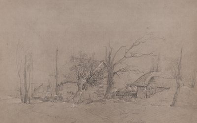 Construções agrícolas por um banco de rios, c.1840 de English School