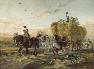 Agricultores retornando dos campos com feno Wagon de English School