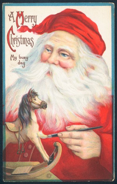 Cavalo de balanço da pintura do pai Natal, cartão de de English School