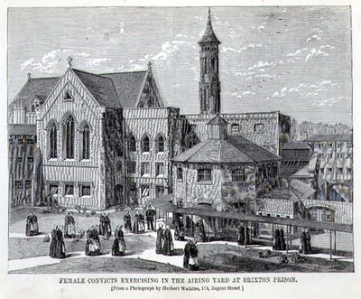 Condenadas a exercitarem-se no pátio da prisão de Brixton, das "The Criminal Prisons of London and Scenes of Prison Life" de Henry Mayhew (1812-87) e John Binny de English School