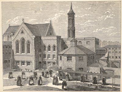 Convictos fêmeas que exercitam na jarda de aeração na prisão de Brixton, na ilustração das prisões criminosas de Londres e nas cenas da vida da prisão por Henry Mayhew e por John Binny, bar. 1862 de English School