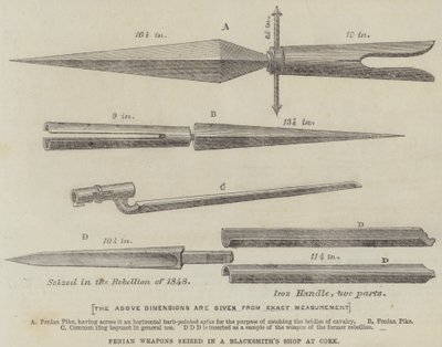 Armas Fenianas apreendidas numa loja de ferreiro em Cork (gravura) de English School