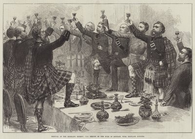 Festival da Sociedade das Highlands, a Saúde do Duque de Rothsay, com Honras das Highlands (gravura) de English School