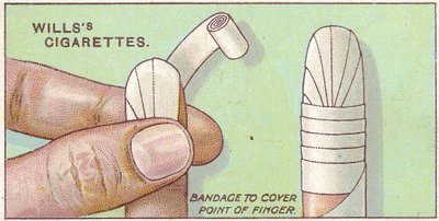 Atadura de dedo, no.50 da série de primeiros socorros de cartões de cigarros Willss, 1913 de English School